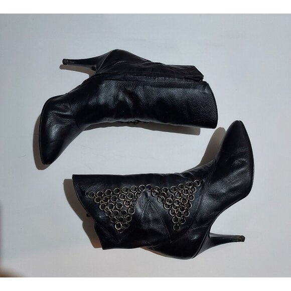 Two Lips Black Leather Boots With Chains Vintage 1980 Size 6 Roughrider - Picture 5 of 11